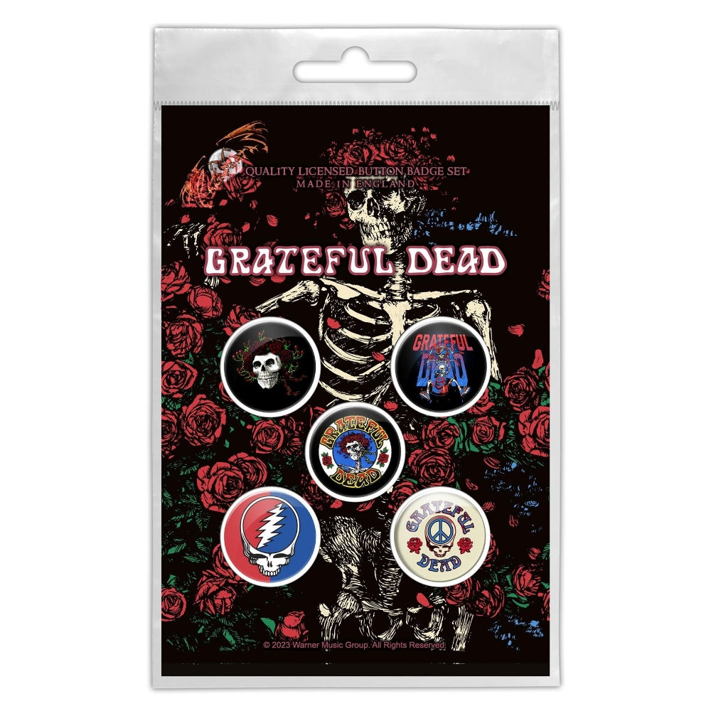 Grateful Dead - Skeleton & Rose - BUTTON BADGE SET - Razamataz