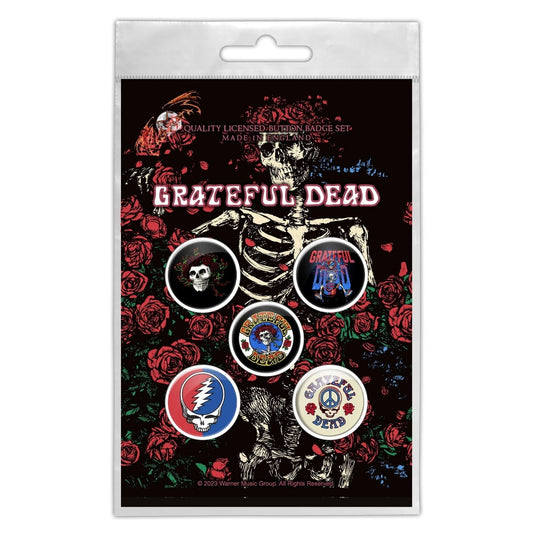 Grateful Dead - Skeleton & Rose - BUTTON BADGE SET - Razamataz
