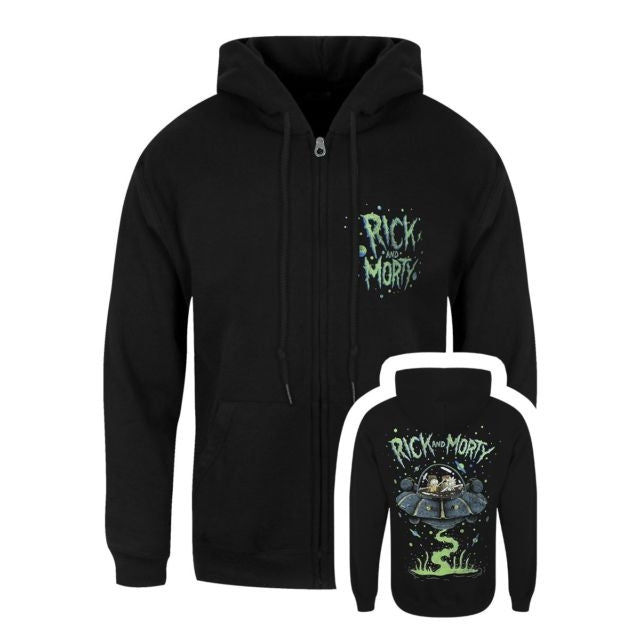 Rick & Morty - Space Ship (Distressed) - Hooded Sweat Shirt Zip - PHD